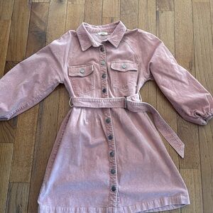 Kori Dusty Rose Corduroy Button-Front Mini Dress with Belt